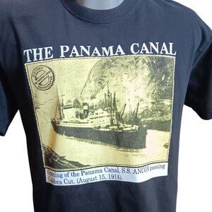 Large Vintage Men's T-shirt 1990's Historic Panama Canal T-Shirt Black Buttery